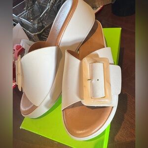 SIMONA ROSSI Italy Suede One
Band Buckle Wedge Sandals/White Slides Sz 8